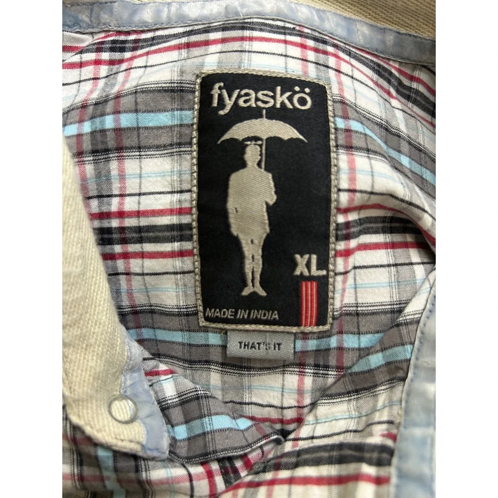 Fyasko Mens XL Plaid Button Down Shirt‎ Long Sleeve Cotton Blue Red Grey